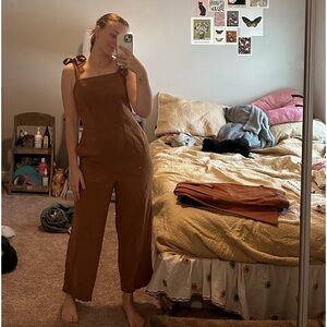 Fall layering jumpsuit with bow straps